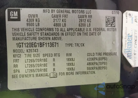 2011 GMC Sierra 2500Hd Sle из США, поврежденный, VIN 1GT120EG1BF113671